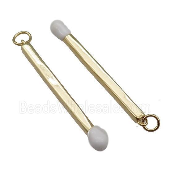 copper Matches charm pendant with white enamel, gold plated
