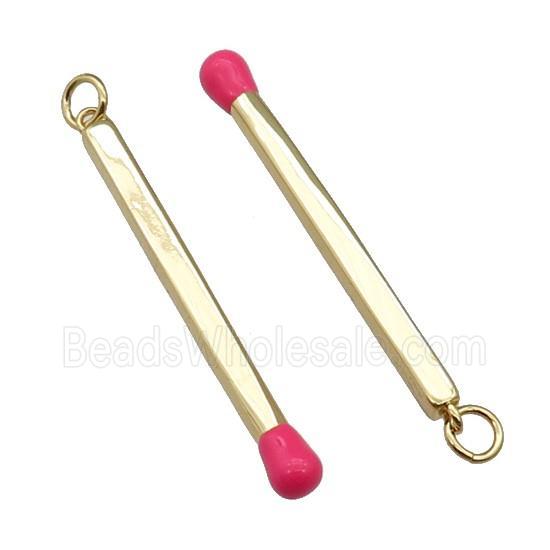 copper Matches charm pendant with hotpink enamel, gold plated