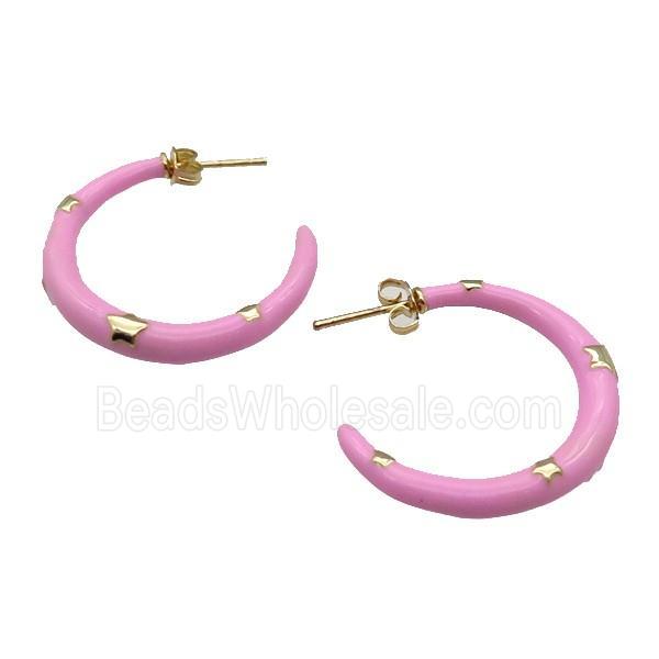 copper Stud Earring with pink enamel, gold plated