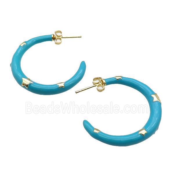 copper Stud Earring with teal enamel, gold plated
