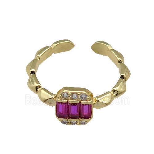 copper Ring paved hotpink zircon, gold plated