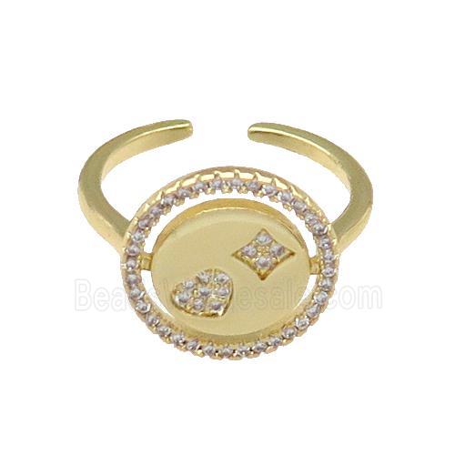 copper Ring paved zircon, circle, gold plated