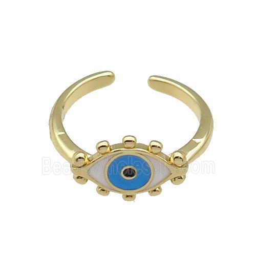 copper Ring with white enamel Evil Eye, gold plated