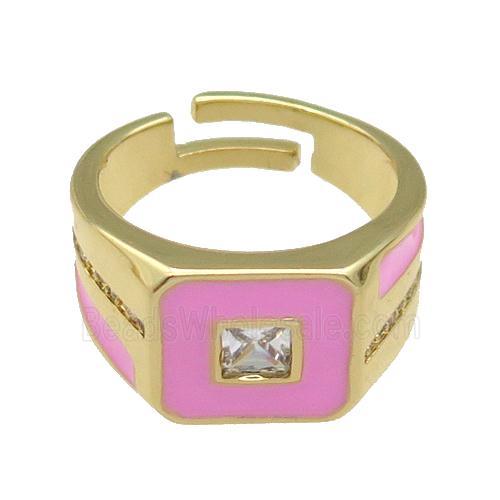copper Ring paved zircon with pink enamel, gold plated