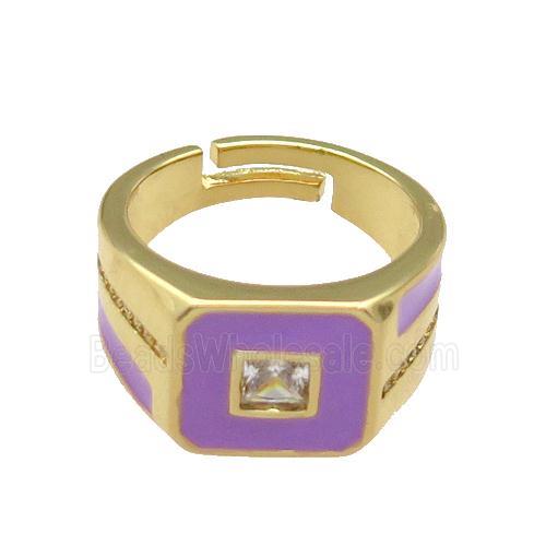 copper Ring paved zircon with lavender enamel, gold plated