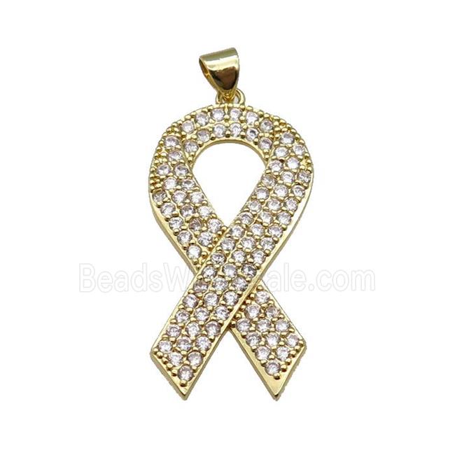 copper pendant paved zircon, Awarenness Ribbons, gold plated