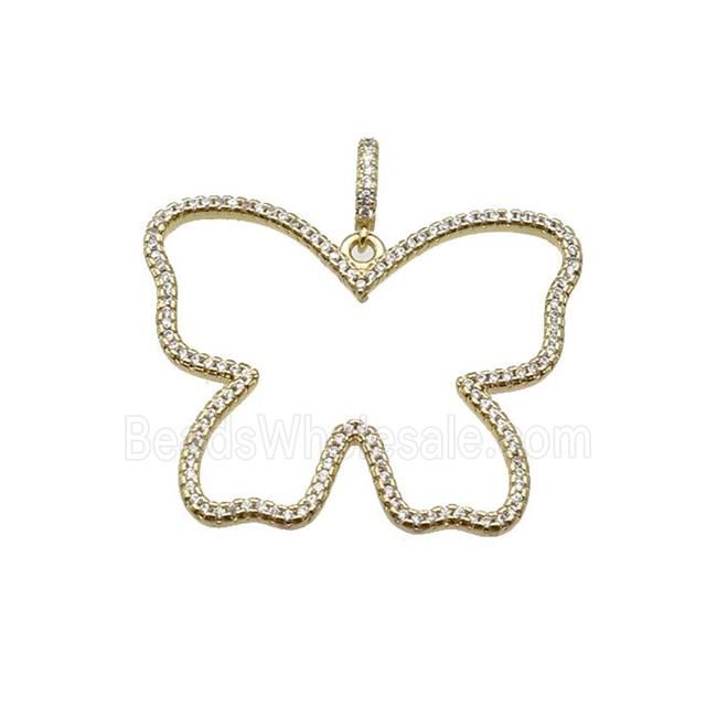 copper Butterfly pendant paved zircon, gold plated