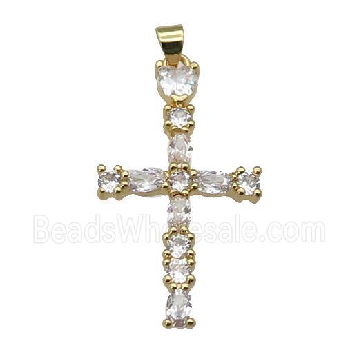 copper Cross pendant paved zircon, gold plated