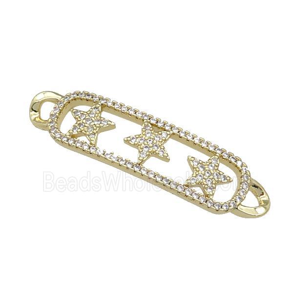 copper Star connector paved zircon, gold plated