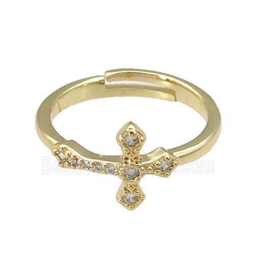 copper Rings paved zircon, cross, gold plated