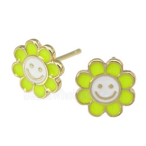 copper emoji Stud Earring with yellow enamel, smileface, gold plated