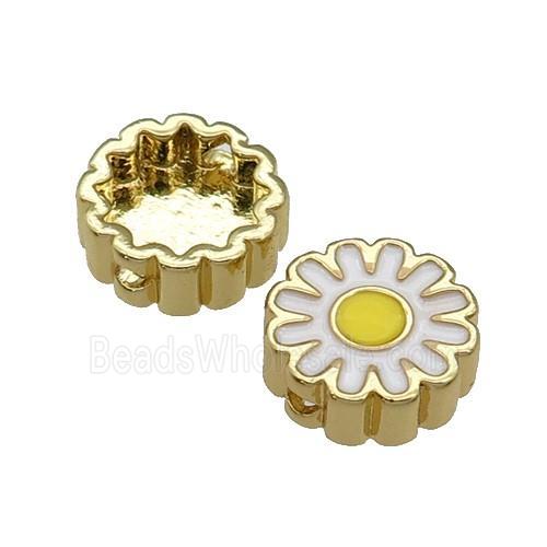 copper Sunflower beads with white enamel, gold plated