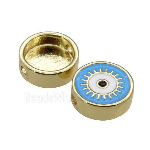 copper circle Eye beads with blue enamel, gold plated