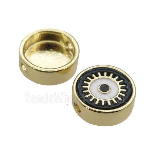 copper circle Eye beads with black enamel, gold plated