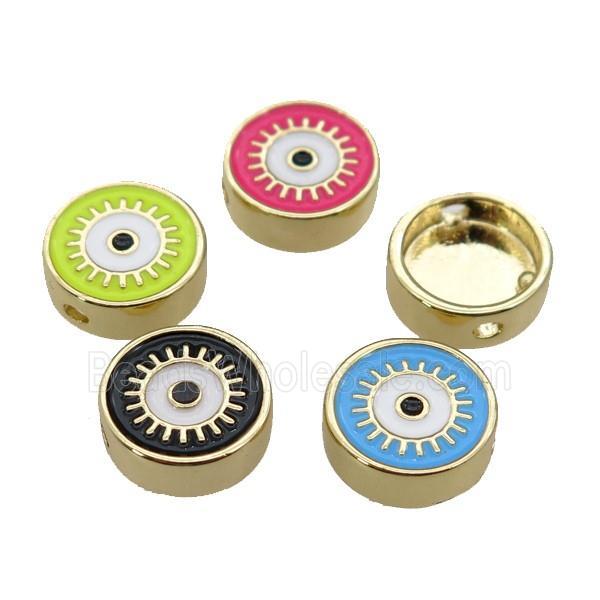 copper circle Eye beads with enamel, gold plated, mixed