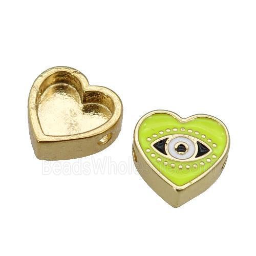 copper Heart beads with yellow enamel, Evil Eye, gold plated