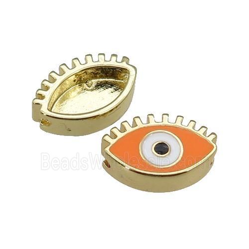 copper Evil Eye beads with orange enamel, gold plated