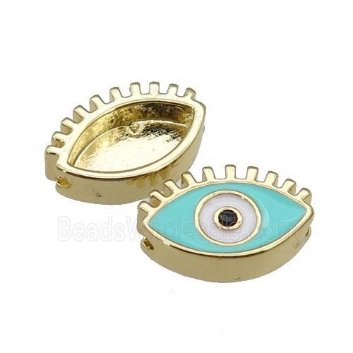 copper Evil Eye beads with lt.green enamel, gold plated