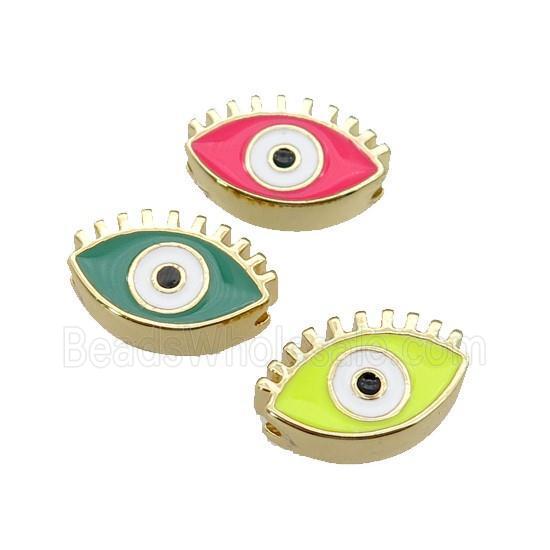 copper Evil Eye beads with enamel, gold plated, mixed
