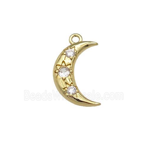 copper Moon pendant paved clear zircon, gold plated