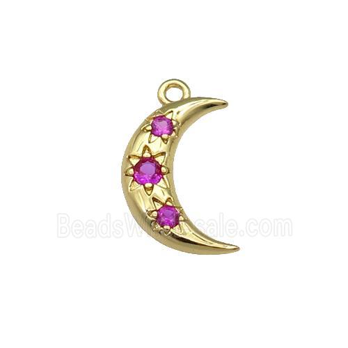 copper Moon pendant paved black hotpink zircon, gold plated