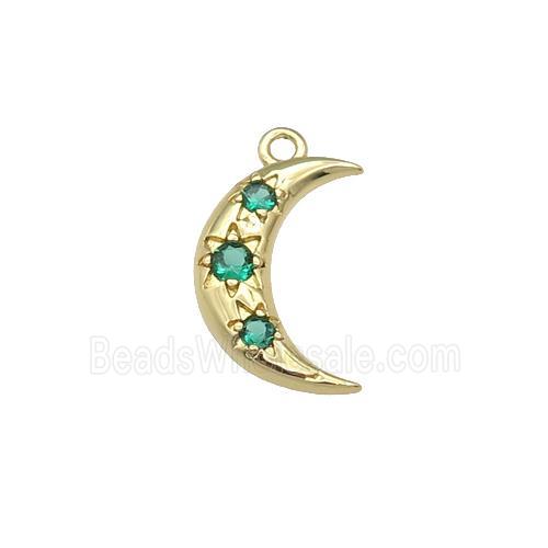 copper Moon pendant paved green zircon, gold plated