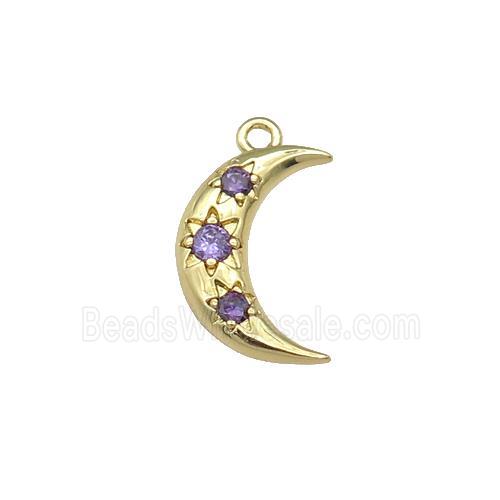 copper Moon pendant paved purple zircon, gold plated