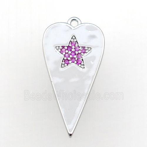 copper heart pendant paved hotpoink zircon, platinum plated