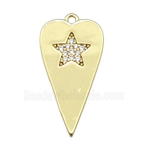copper heart pendant paved clear zircon, gold plated