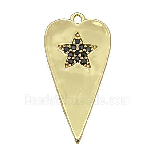 copper heart pendant paved black zircon, gold plated