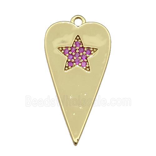 copper heart pendant paved hotpink zircon, gold plated
