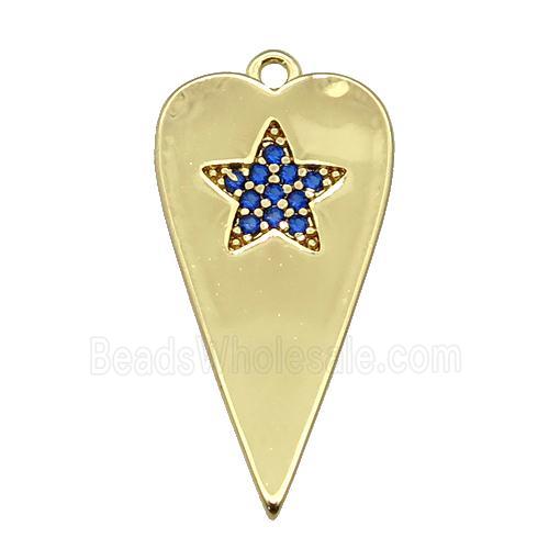 copper heart pendant paved blue zircon, gold plated