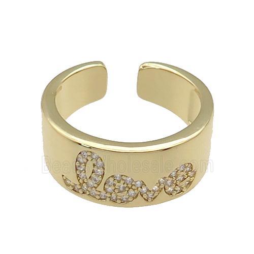 copper Ring paved zircon, LOVE, gold plated