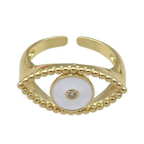 copper Ring with white enamel Eye, gold plated