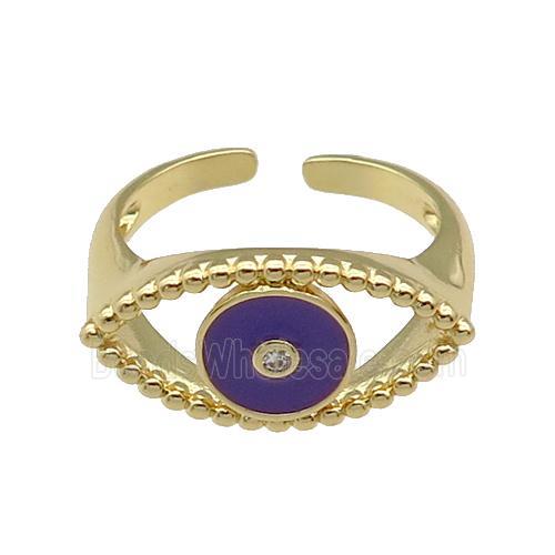 copper Ring with purple enamel Eye, gold plated