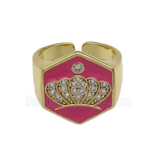 copper Crown Rings paved zircon with hotpink enamel, gold plated