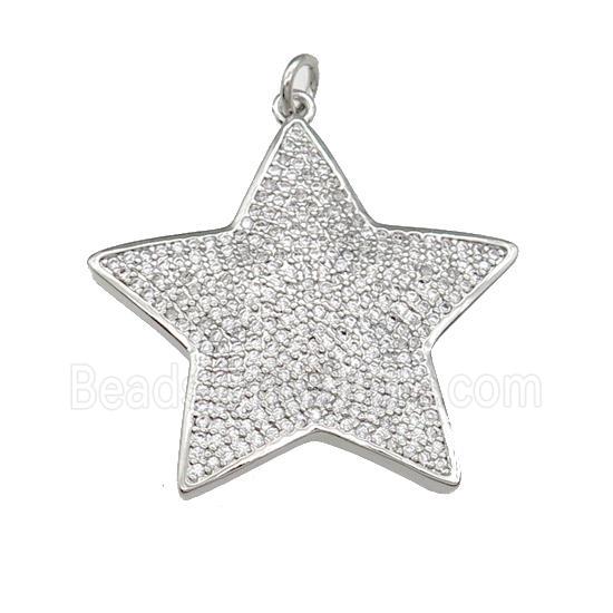 copper Star pendant paved zircon, platinum plated