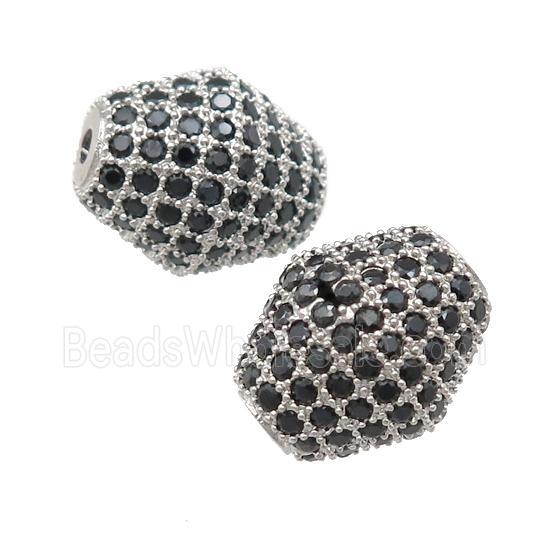 copper bicone Beads paved black zircon, platinum plated