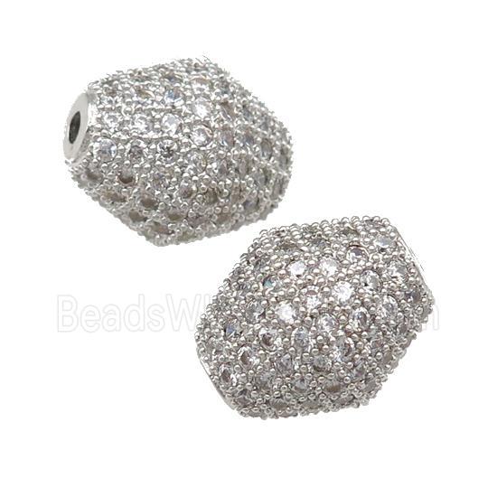 copper bicone Beads paved zircon, platinum plated
