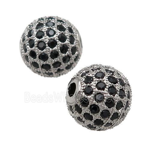round Copper Beads Paved black Zircon, platinum plated