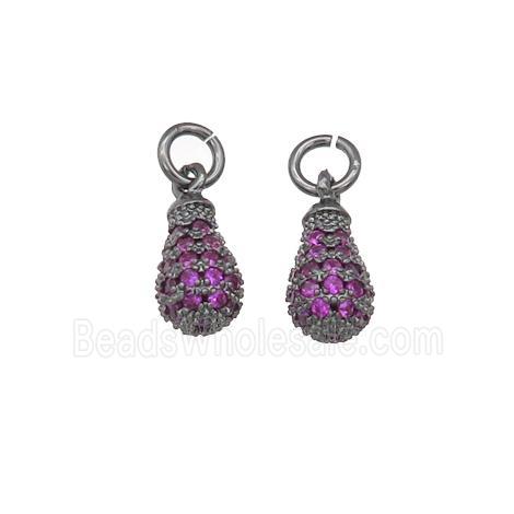 copper teardrop pendant paved hotpink zircon, black plated