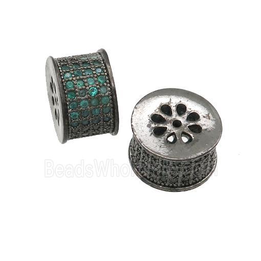 copper tube beads paved green zircon, black plated