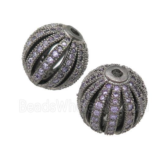 copper pumkin beads pave purple zircon, black plated