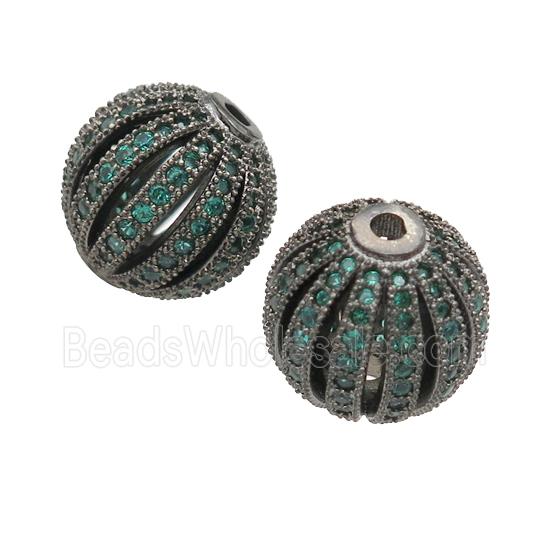 copper pumkin beads pave green zircon, black plated