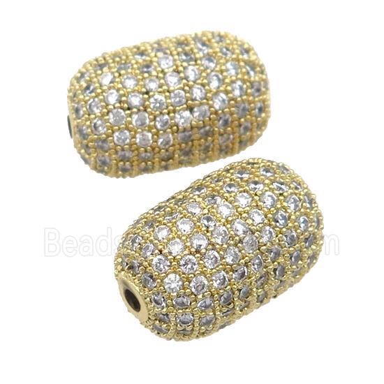 copper barrel Beads pave zircon, gold plated
