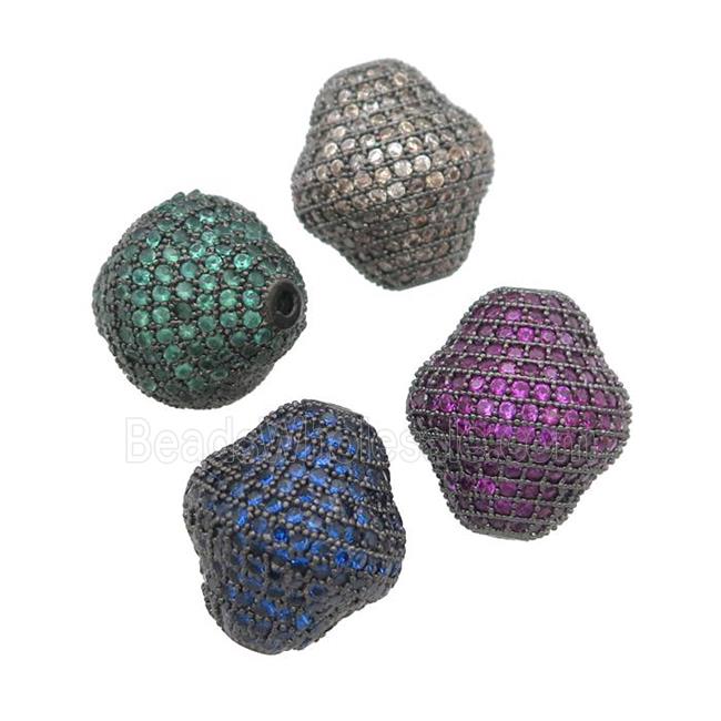 copper bicone beads pave zircon, black plated, mixed
