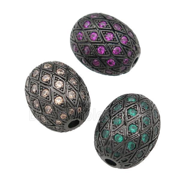 copper barrel spacer Beads paved zircon, black plated, mixed