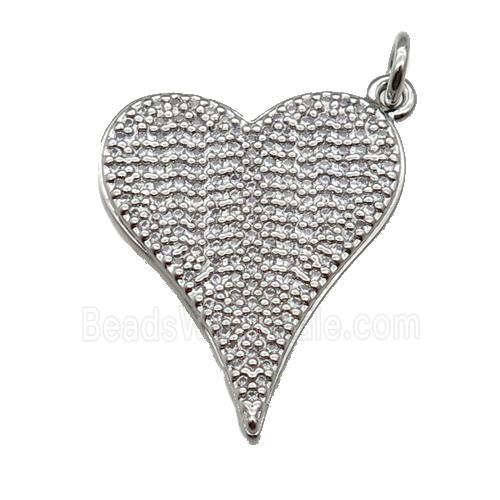 copper heart pendant pave zircon, platinum plated