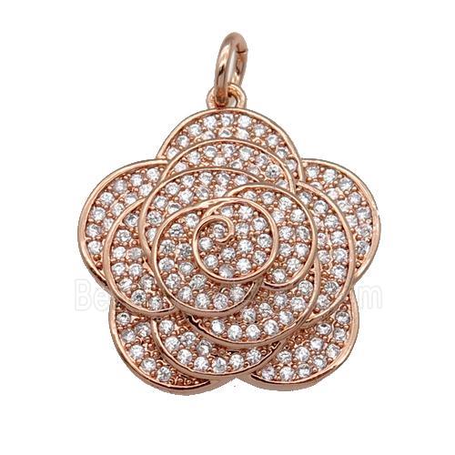 copper Flower pendant pave zircon, rose gold