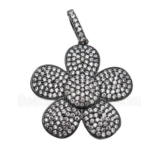 copper Flower pendant pave zircon, black plated